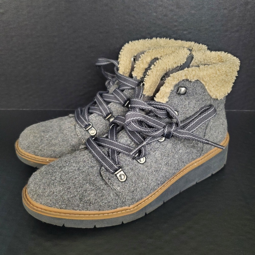 Dr. Scholl's Shoes So Cozy Womens Gray Faux Leather Wedge Winter Boots Sz 7 M